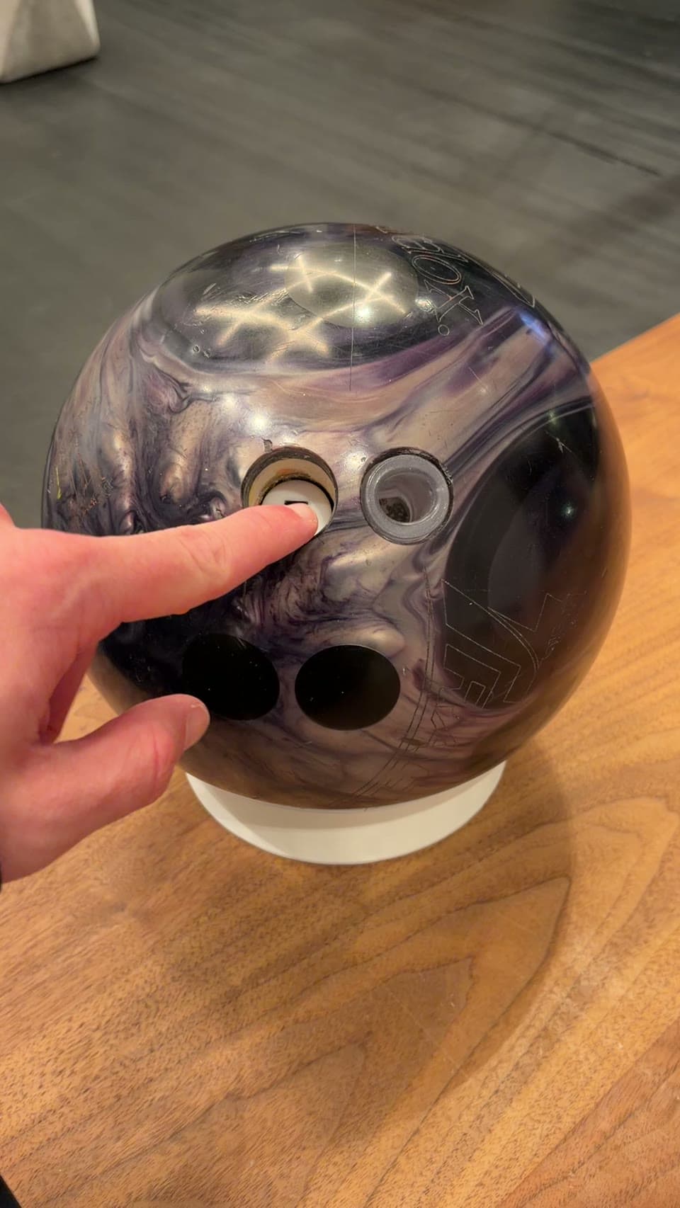 Removing the Ruby sensor from a bowling ball's finger hole